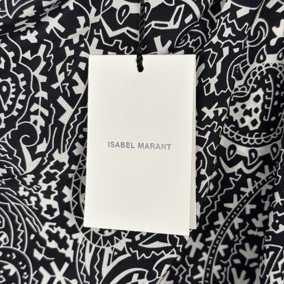 Isabel Marant Top Womens 38 Black White Silk Brinlya Paisley Print Short Sleeve - Picture 3 of 11